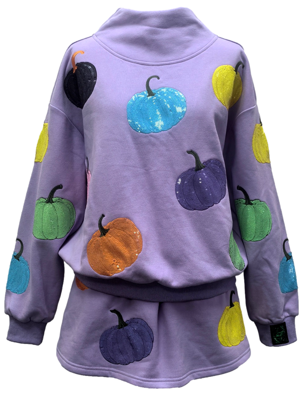 Lavender Multi Pumpkin Mock Neck Sweatshirt- (Women's)