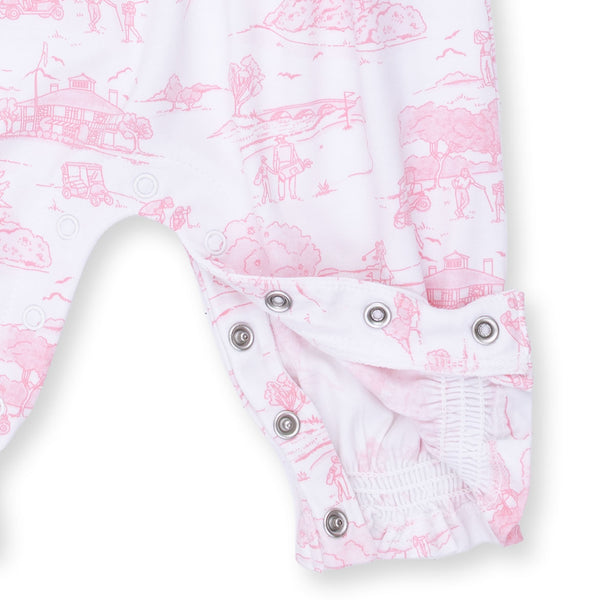 Golf Toile Smocked Romper- Pink