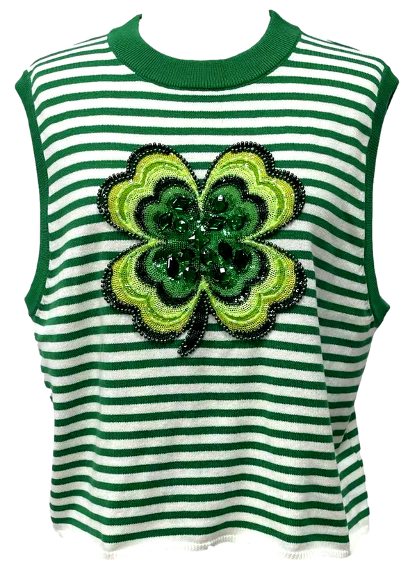 Green Striped Shamrock Knit Tank- (Women's)