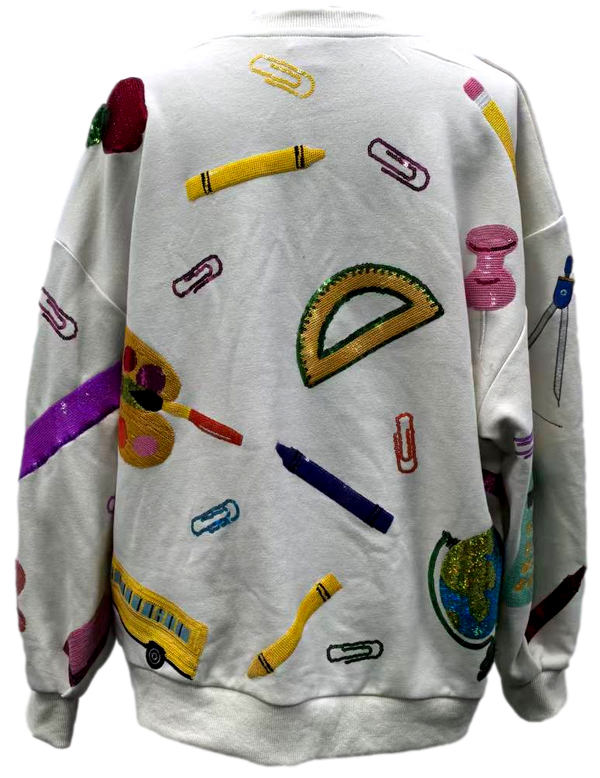 Beige Multi 'Teach' Scattered Icon Sweatshirt- (Women's)