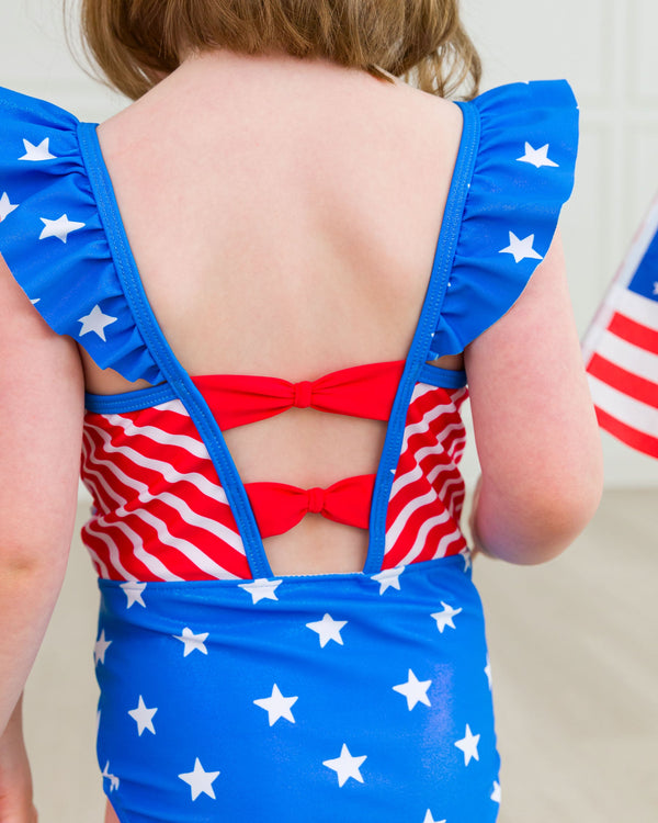 Pinafore One Piece Swimsuit- Shimmer Stars & Stripes