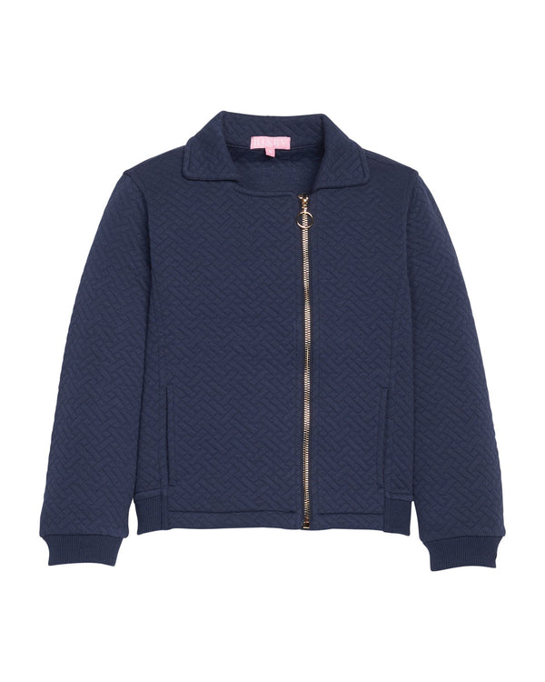 Quilted Moto Jacket- Navy Trellis