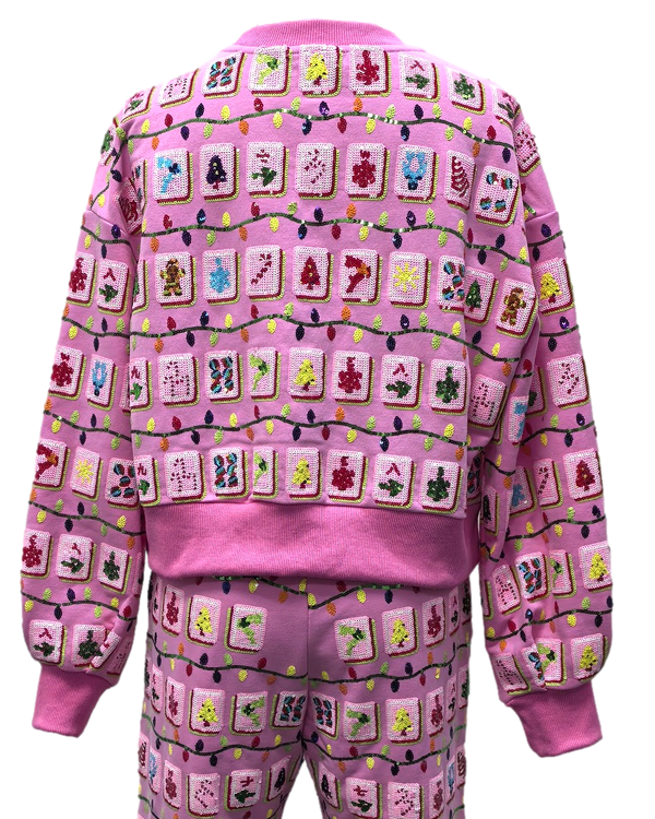 Pink Christmas Mahjong Tile Sweatshirt- (Women's)