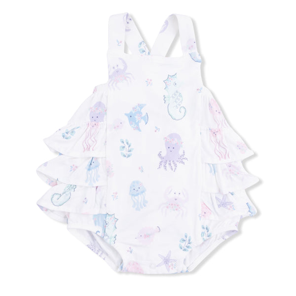 Floral Sea Creatures Ruffle Sunsuit