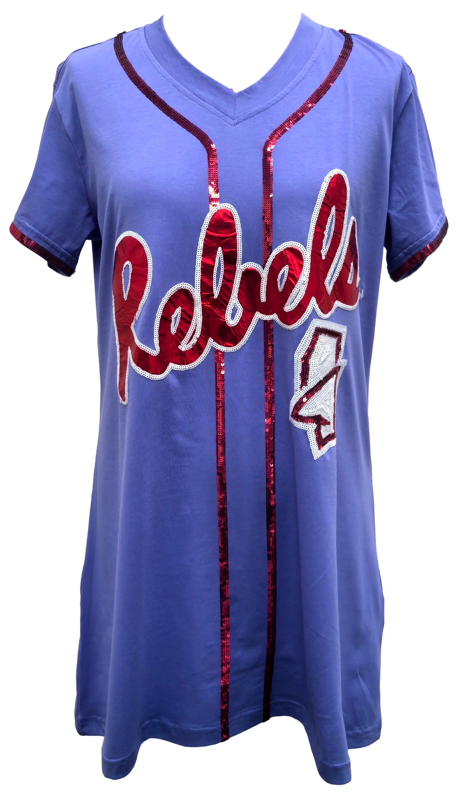 Blue Ole Miss Rebels Baseball Jersey Tee Dress- (Women's) Adult Large Blue Ole Miss Rebels Baseball Jersey Tee Dress- (Women's) Adult Large