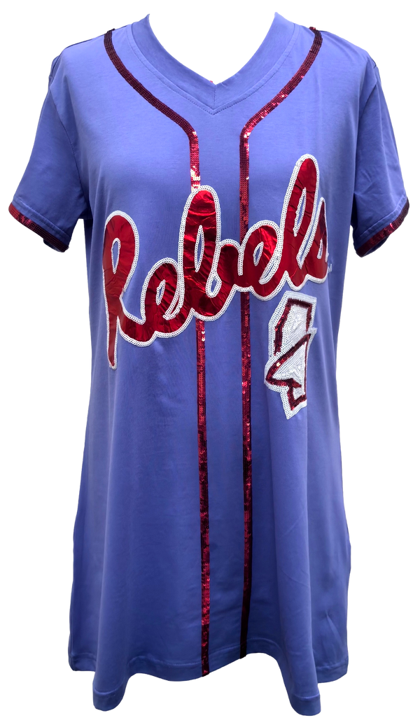 Blue Ole Miss Rebels Baseball Jersey Tee Dress- (Women's)