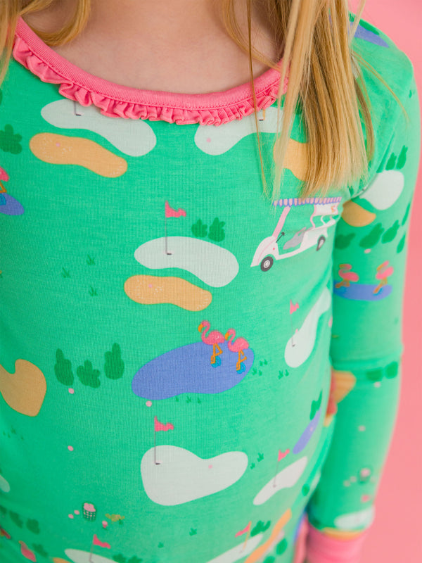 Ruffle Pajama Set Bamboo Viscose- Fairway Flamingo