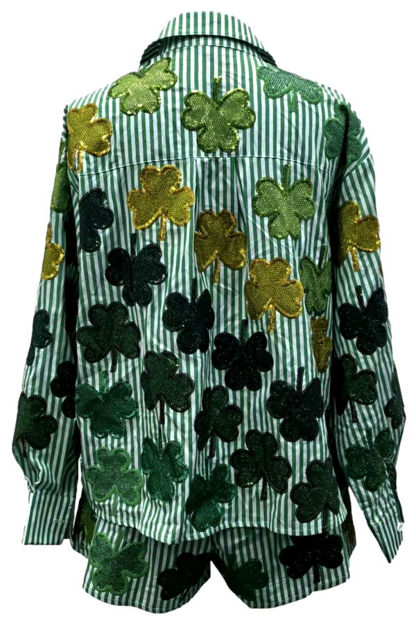 Rhinestone Shamrock Button Up Top- (Women's)