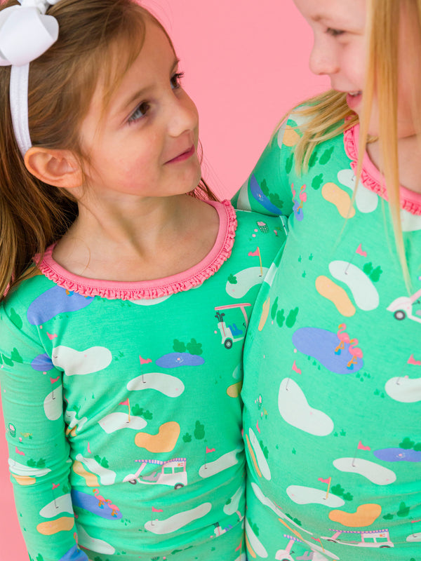 Ruffle Pajama Set Bamboo Viscose- Fairway Flamingo