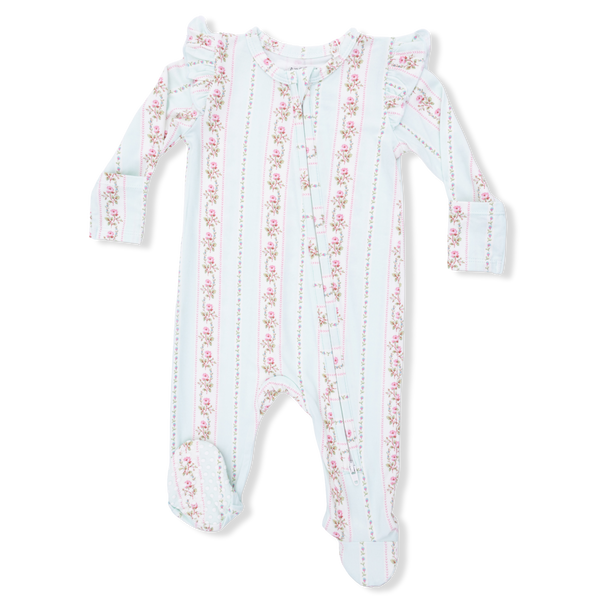 Antoinette Stripe 2 Way Ruffle Sleeve Zipper Footie