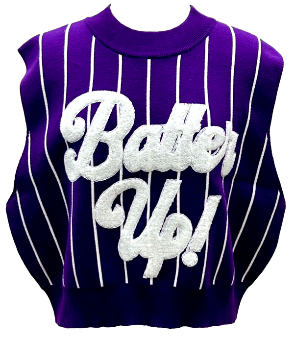 Purple & White Stripe 'Batter Up' Sweater Vest- (Women's)