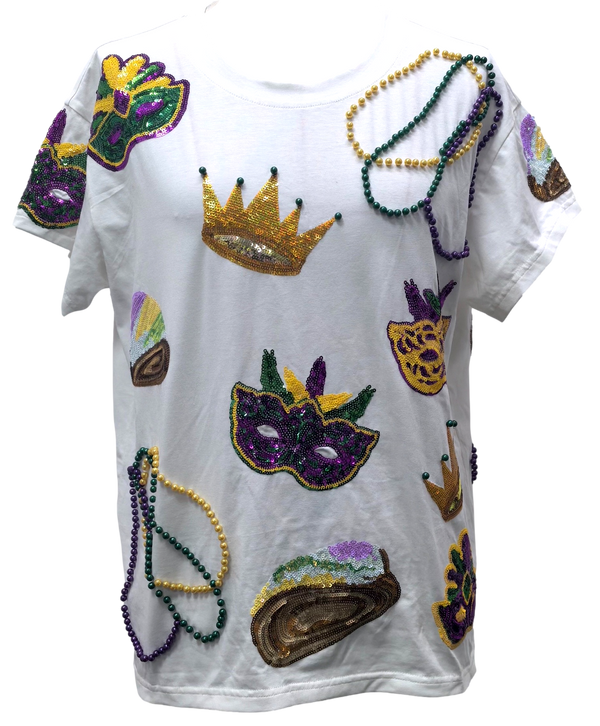 Mardi Gras Icon Tee- White