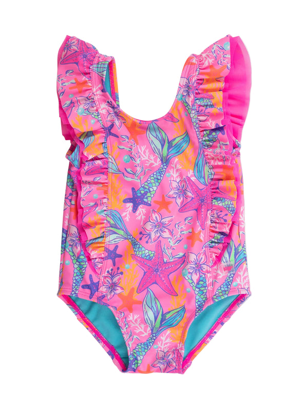 Waterfall One Piece Swimsuit- Neon Shimmer Mermaid