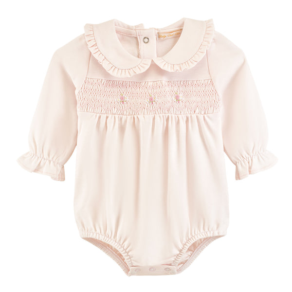 Sweet Roses Smocked Collared Bubble W/ Embroidery
