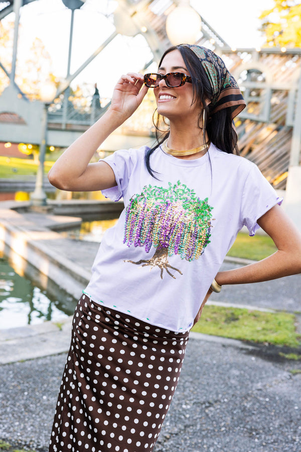 Lavender Frill Edge Beads In Tree Tee- (Women's)