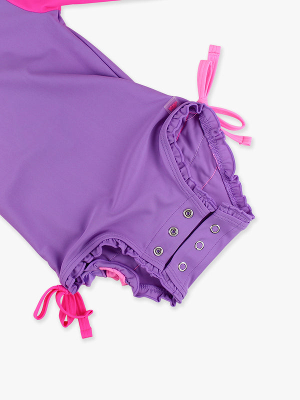 One Piece Rash Guard Swimsuit- Neon Purple Color Block