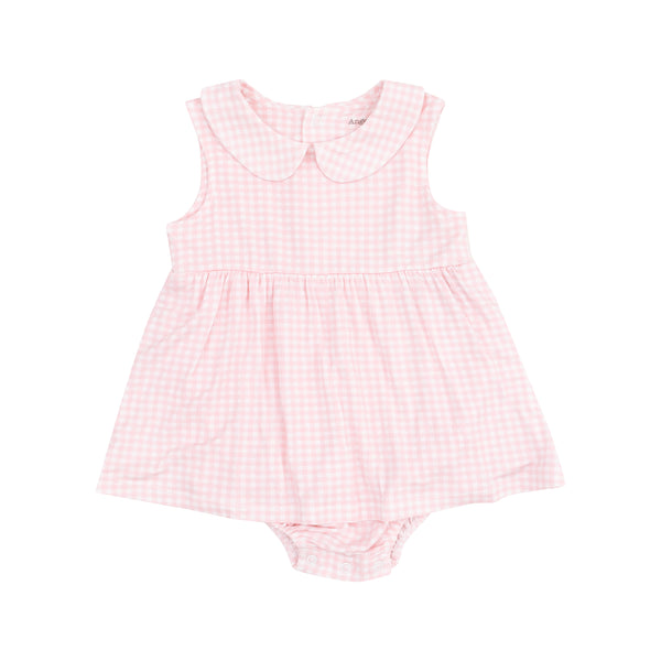 Mini Gingham Peter Pan Collar Bubble W/ Skirt- Pink