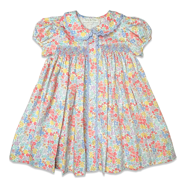 Smocked Placket S/S Dress- Churchill Floral