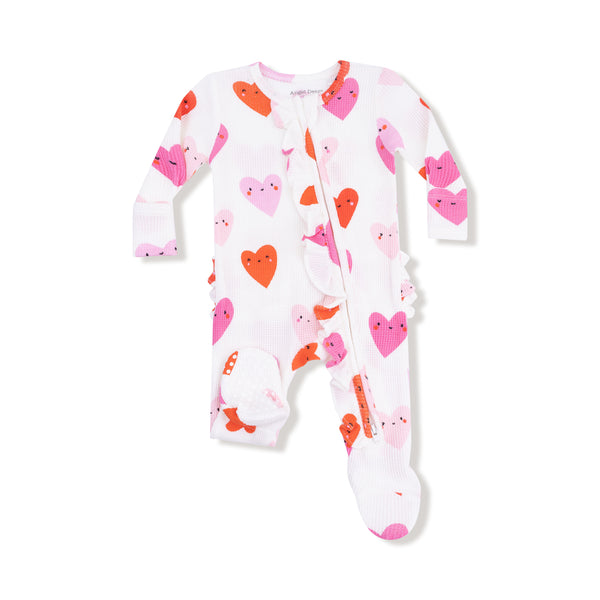 Happy Hearts 2 Way Ruffle Zipper Footie