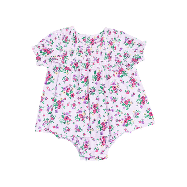 Preppy Roses Smocked Ruffle W/ Skirt Bubble- Pink