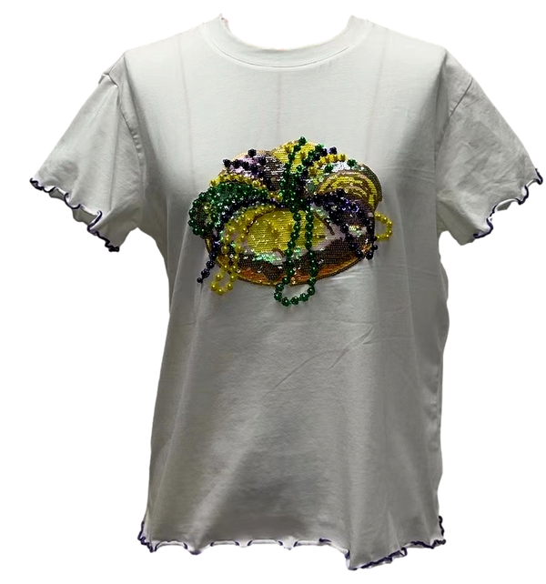 White Frill Edge King Cake Tee- (Women's)