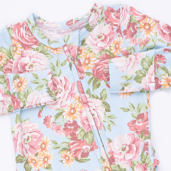 Angeline Floral 2 Way Ruffle Zipper Footie