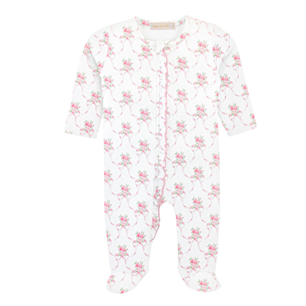 Sweet Bows Zipped Footie W/ Ruffles