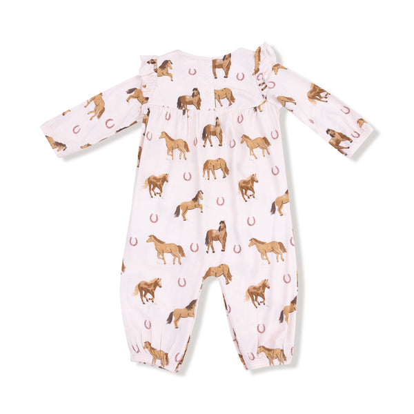 Horses Ruffle Sleeve Romper- Pink