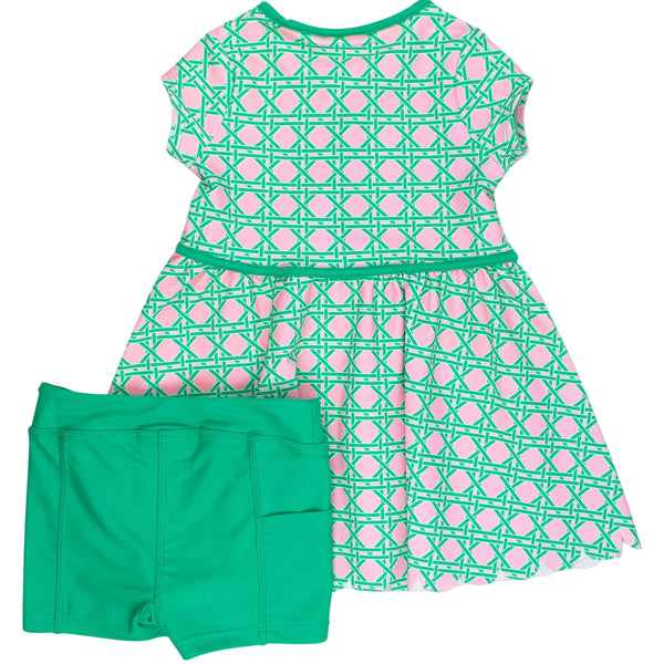 Active Bow Dress & Bike Short Set- Pink Coastal Cane