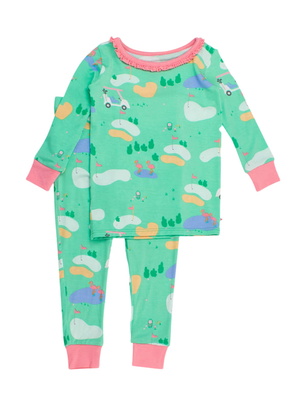 Ruffle Pajama Set Bamboo Viscose- Fairway Flamingo
