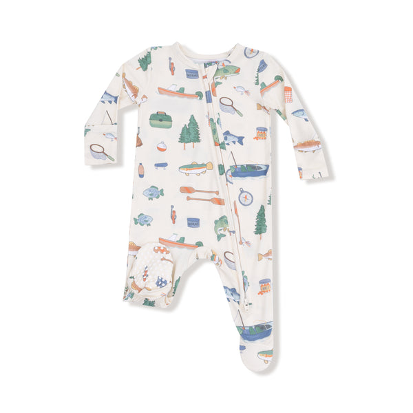 Fishing Things 2 Way Zipper Footie- Frosty Spruce