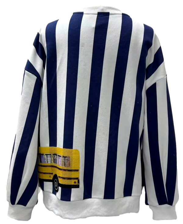 Navy & White Striped School & School Bus Sweatshirt-(Women's)
