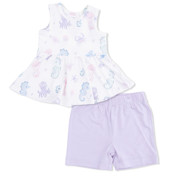 Floral Sea Creatures Peplum Top W/ Bike Shorts