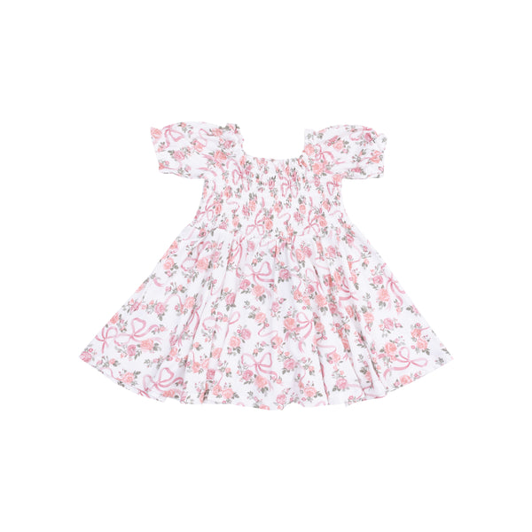 Ribbons & Flowers Puff Sleeve Smocked Dress
