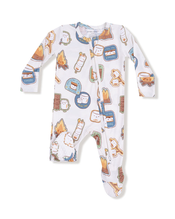 Smores 2 Way Zipper Footie- Ivory/Gray Blue