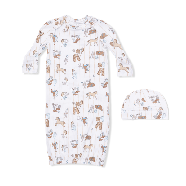 Cowboy Nursery Lap Shoulder Gown W/ Beanie Hat