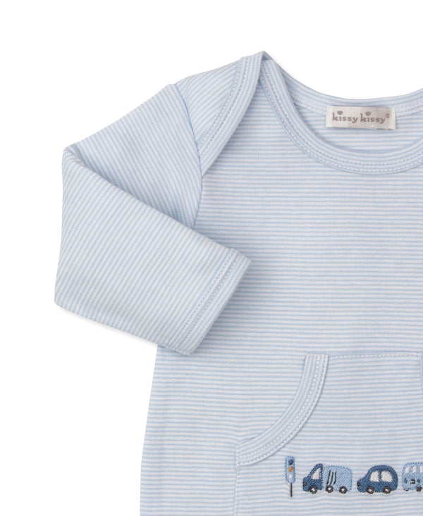 Stop, Go & Traffic Playsuit Stripe- Lt. Blue