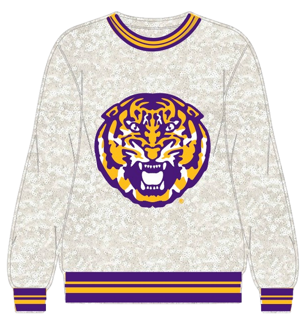 Licensed LSU Full Sequin Mascot Sweater- (Women's)