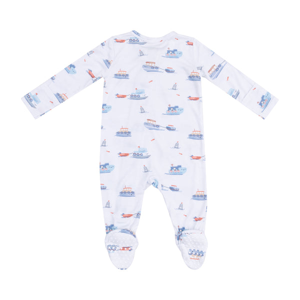 Bubbly Tugboats 2 Way Zipper Footie