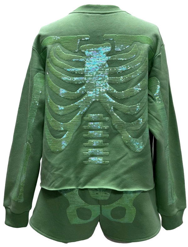 Light Green Tonal Skeleton Sweatshirt- (Women's)