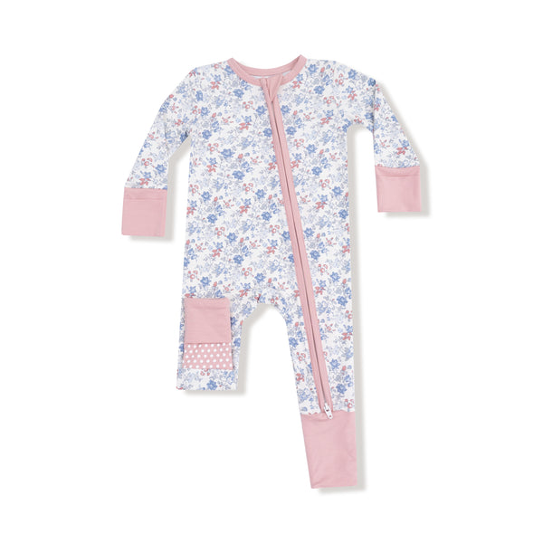 Country Girl Floral 2 Way Zipper Romper- Ivory/Mellow Rose