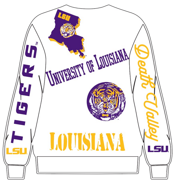 Licensed LSU Big Icons Scattered All Over Sweatshirt- (Women's)