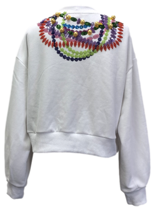 White Mardi Gras Queen Beads Sweatshirt- (Women's)
