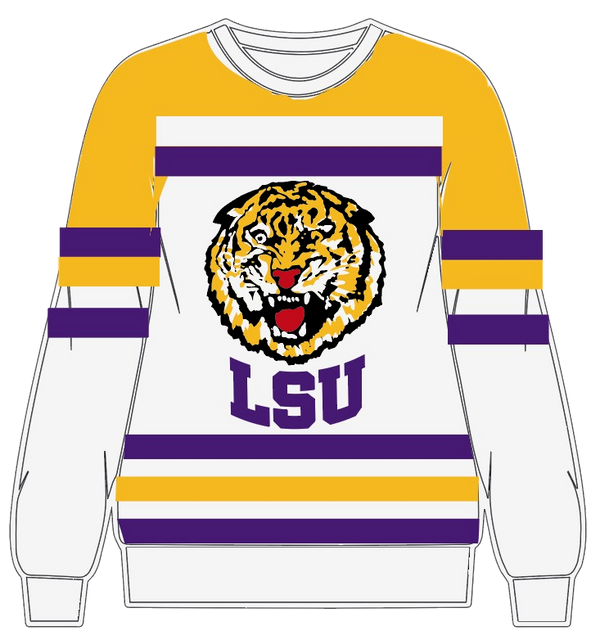 Licensed LSU Striped Colorblock Sweater- (Women's)