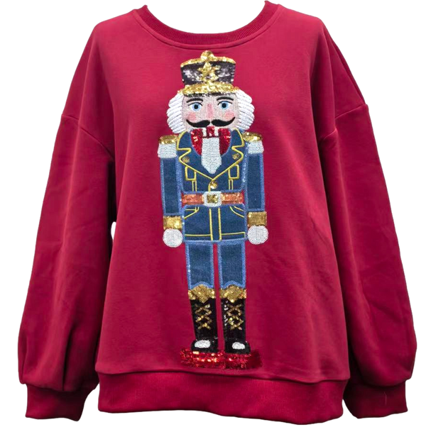Red Nutcracker In Denim Suit Sweatshirt- (Women's)
