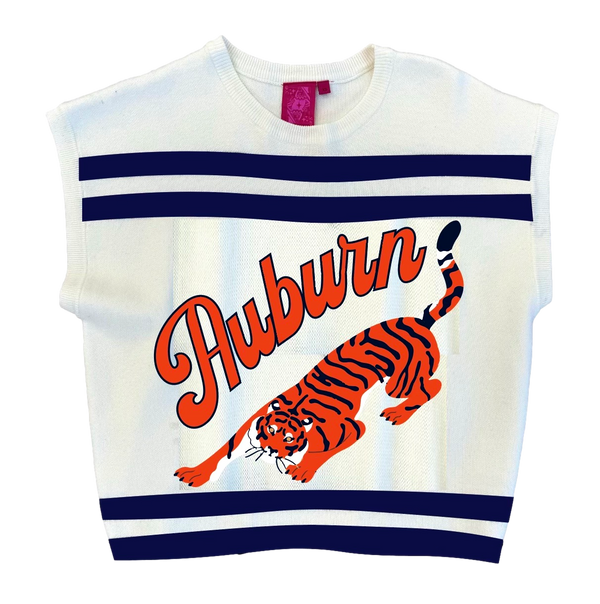 Licensed- White, Navy & Orange 'Auburn' Tiger Stripe Top- (Women's)