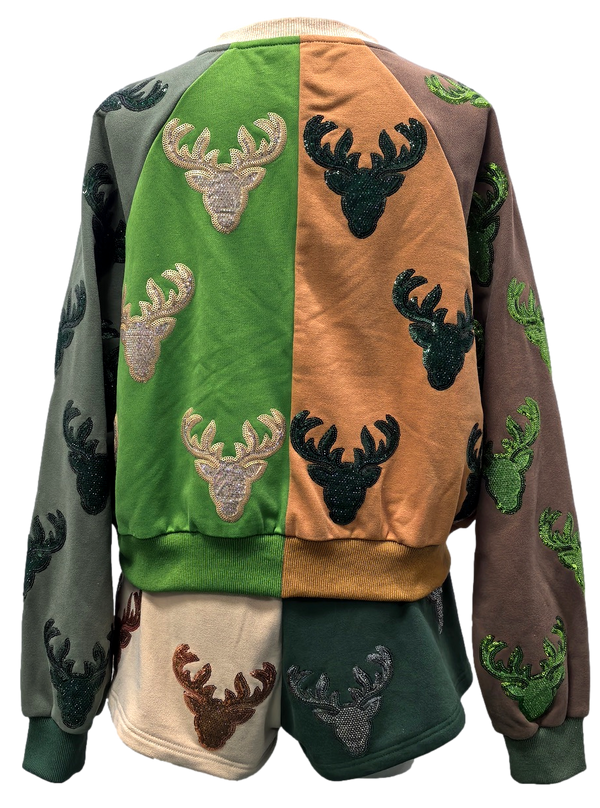 Colorblock Deer Head Sweatshirt- (Women's)