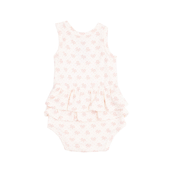 Vintage Mini Bows Ruffle Tank Bubble- Pink