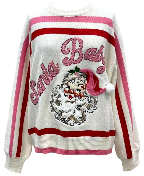 Stripe 'Santa Baby' LS Sweater- (Women's)