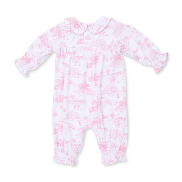 Golf Toile Smocked Romper- Pink